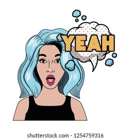 woman with speech bubble about comic