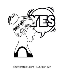 woman with speech bubble about comic