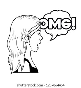 woman with speech bubble about comic