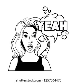 woman with speech bubble about comic