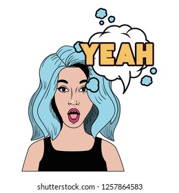 woman with speech bubble about comic