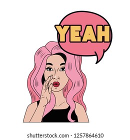woman with speech bubble about comic