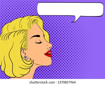 Woman with speech bubble. Comic style. Pop Art vintage vector illustration
