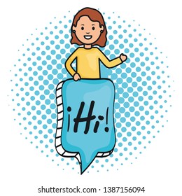 woman and speech bubble with hi message