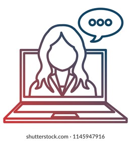 woman with speech bubble and laptop