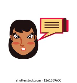 woman with speech bubble in shape rectangle