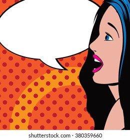 Woman with speech bubble for your message. Pop art retro style. EPS 10 vector.