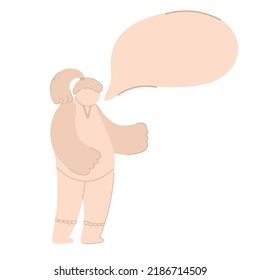 Woman with speech bubble for your text.  unusual talking, protesting woman. Attractive overweight lady. Female cartoon character. Body positive. Plus size woman