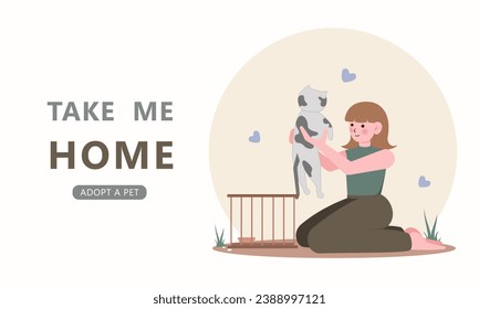 La mujer pasa tiempo con la ilustración vectorial de mascotas. Caricatura de jóvenes felices dueños de mascotas aman y juegan con sus propios perros y gatos, queriendo amigos animales domésticos.