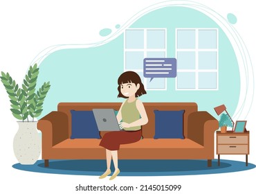 A woman spending time in living room   illustration