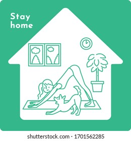 A woman spending yoga at home. Illustration that recommends exercise with a relaxing effect