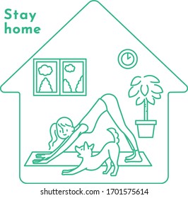 A woman spending yoga at home. Illustration that recommends exercise with a relaxing effect