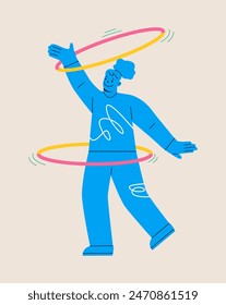 Woman spinning hula hoop. Colorful vector illustration
