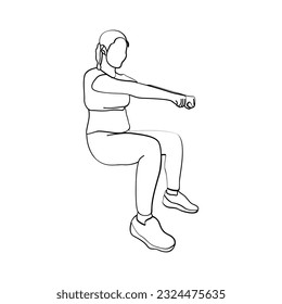 Woman sport activities yoga line art style