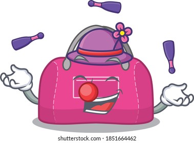 A woman sport bag cartoon design style succeed playing juggling