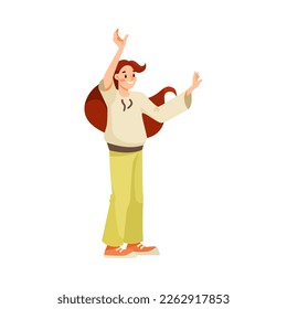 Woman Sport Fan Character with Raised Hands Supporting Team Cheering at Stadium Vector Illustration