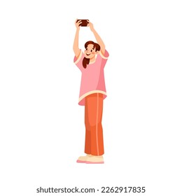 Woman Sport Fan Character with Smartphone Supporting Team Cheering at Stadium Vector Illustration