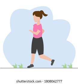 Woman Sport Running Flat Design Illustration