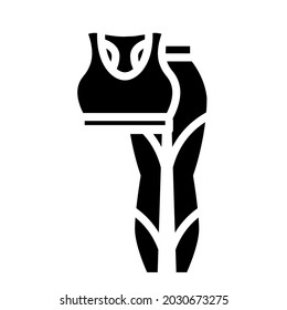 Woman sports suit glyph icon. Fitness clothes. Homewear and sleepwear. Black filled symbol. Isolated vector stock illustration