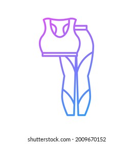 Woman sports suit outline icon. Fitness clothes. Homewear and sleepwear. Purple gradient symbol. Isolated illustration