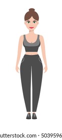 A woman in a sports suit in the style of flat. Vector illustration.