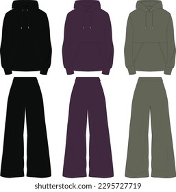 woman sports wear hoodie and wide leg pants 