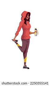 Woman in sportswear with a bottle. Sport, Workout, Healthy lifestyle, Fitness, Training, Running concept. Isolated vector illustration for poster, banner, card.