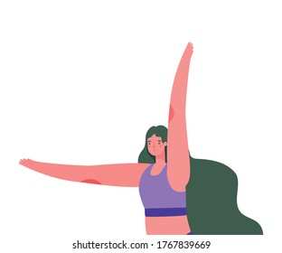 Woman with sportswear doing yoga design, Stay at home gym sport and bodybuilding theme Vector illustration