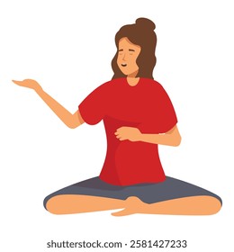 Woman in sportswear practicing yoga, sitting in lotus pose and meditating, controlling her breath