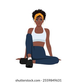 Woman With Sportswear Relaxing and Sitting On the Floor. Flat vector character illustration.