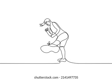 woman in sportswear stretched out her leg to kick - one line drawing. concept of an athlete in boxing training, women's fights without rules 