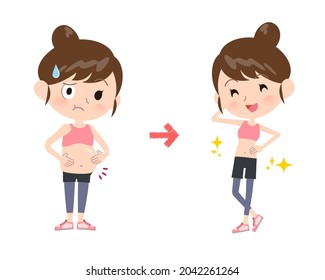 A woman in sportswear who has succeeded in dieting. Vector data that is easy to edit.