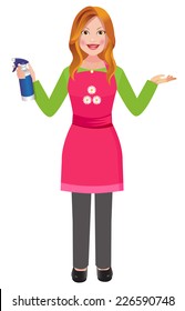 Woman with a spray on a cleaning spree