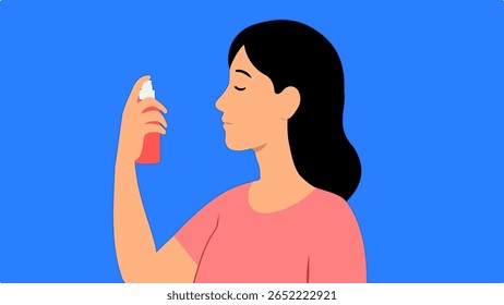 Mulher Pulverizando Névoa Rosto - Ilustração de Vetor Plano