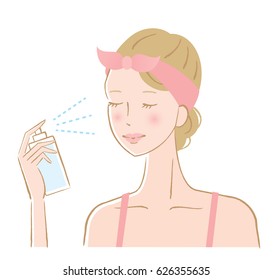Woman Spraying Facial Mist On Her Face