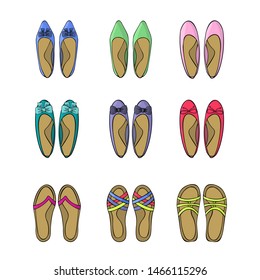 Woman spring shoes. Icons set. Vector illustration