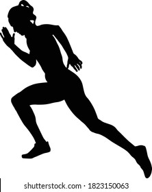 Woman sprinter runner running black silhouette