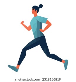 Woman sprinting in sports race, strength icon isolated