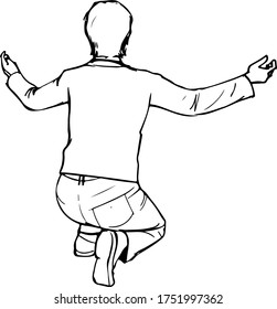 a woman in squatting position back view