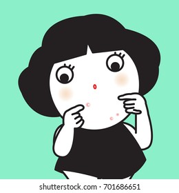 Woman Squeezing And Removing Pimple Acne On Her Face Concept Card Character illustration