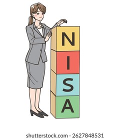 A woman stacking blocks with the word "NISA" written on them