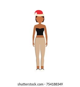 woman stading with christmas hat icon over white background vector illustration