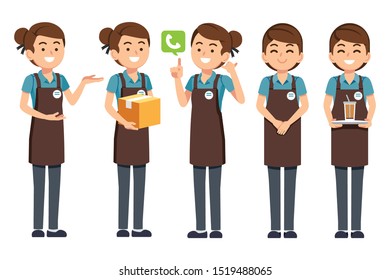 Woman staff shop or cafe character. Employee service have friendly to customer.