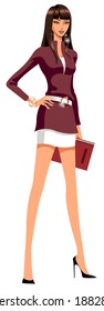 The woman is standing 