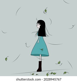 A woman standing alone, waiting, alone.