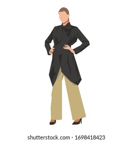 Woman standing in asian clothingm flat design vector illustration. Modern traditional wear