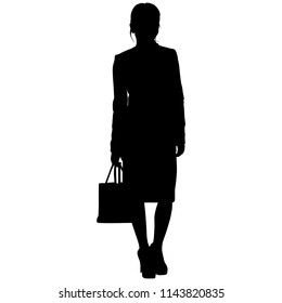 woman is standing with a bag and skirt