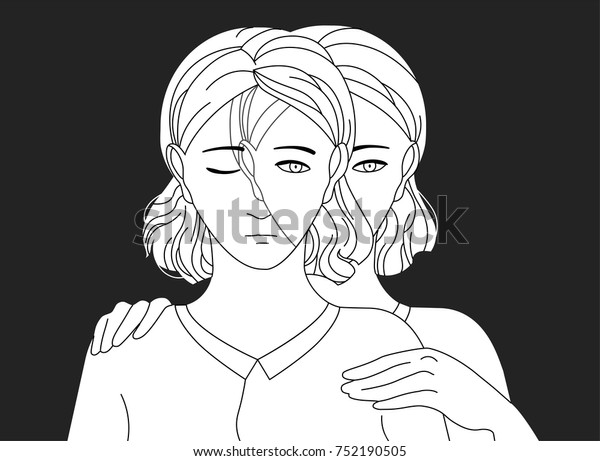 悲しいコピーの後ろに立ち 肩に手を置く女性 自助 支援 介護 助け 内なる大人や親 内省のコンセプト 白黒の色のベクターイラスト のベクター画像素材 ロイヤリティフリー