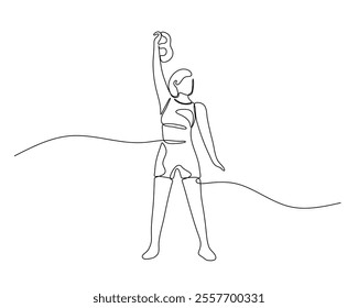 A woman standing casually, lifting a dumbbell. Perfect for illustrating fitness, strength training, and workout concepts.