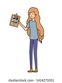 woman standing with curriculum vitae